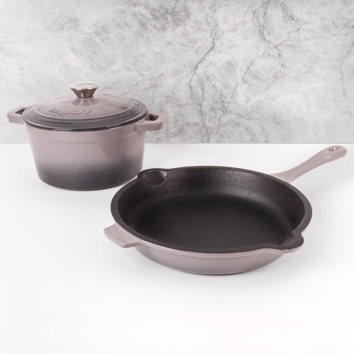 BergHOFF Neo 3pc Cast Iron Cookware Set, Fry Pan & Round Dutch Oven, Oyster - Cookware Sets
