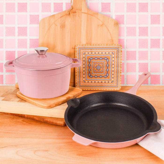 BergHOFF Neo 3pc Cast Iron Cookware Set, Fry Pan & Round Dutch Oven, Pink - Cookware Sets