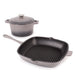 BergHOFF Neo 3pc Cast Iron Cookware Set, Grill Pan & Round Dutch Oven, Oyster - Cookware Sets