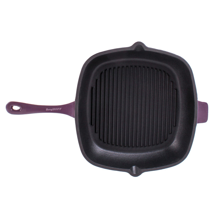 BergHOFF Neo 3pc Cast Iron Cookware Set, Grill Pan & Round Dutch Oven, Purple - Cookware Sets