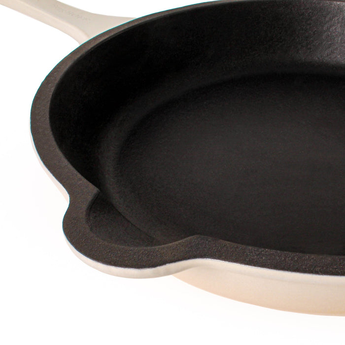 BergHOFF Neo 3pc Cast Iron Fry Pan & Grill Pan Set with Slotted Steak Press, Meringue - Cookware Sets