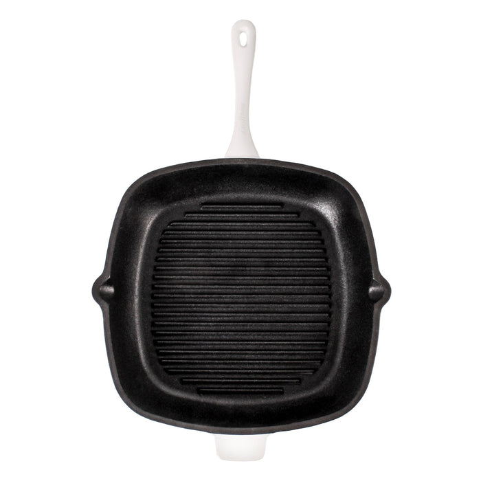 BergHOFF Neo 3pc Cast Iron Fry Pan & Grill Pan Set with Slotted Steak Press, White - Cookware Sets