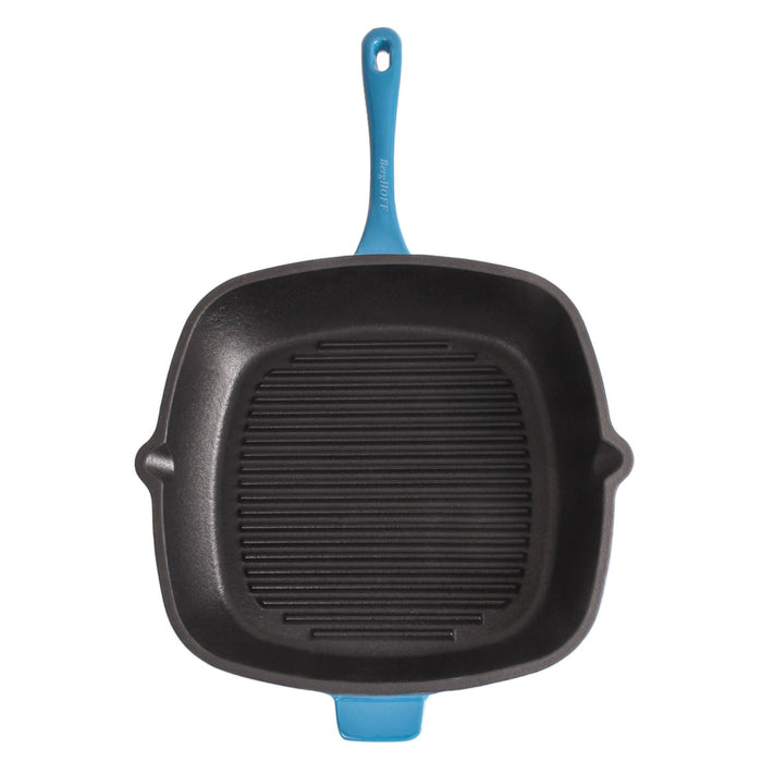 BergHOFF Neo 4pc Cast Iron Cookware Set, Fry Pan, Grill Pan & Round Dutch Oven, Blue - Cookware Sets