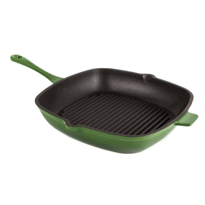 BergHOFF Neo 4pc Cast Iron Cookware Set, Fry Pan, Grill Pan & Round Dutch Oven, Green - Cookware Sets