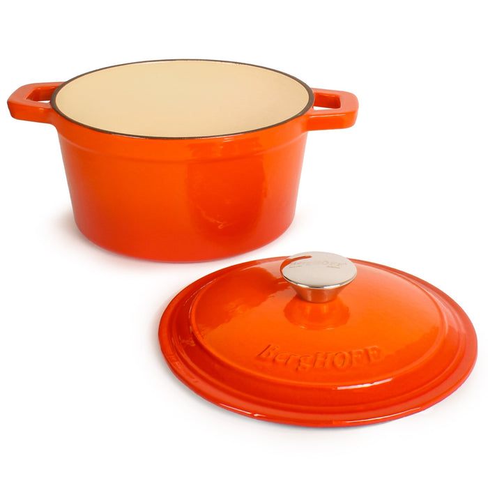 BergHOFF Neo 4pc Cast Iron Cookware Set, Fry Pan, Grill Pan & Round Dutch Oven, Orange - Cookware Sets