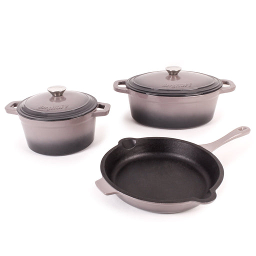 BergHOFF Neo 5pc Cast Iron Dutch Oven Set with 10" Fry Pan, 3qt. & 5qt., Oyster - Cookware Sets