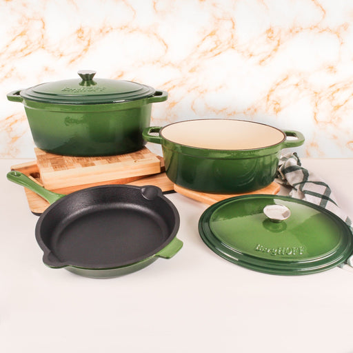 BergHOFF Neo 5pc Cast Iron Oval Dutch Oven Set with 10" Fry Pan, 5qt. & 8qt., Green - Cookware Sets