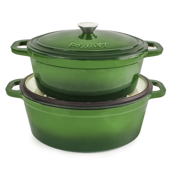 BergHOFF Neo 5pc Cast Iron Oval Dutch Oven Set with 10" Fry Pan, 5qt. & 8qt., Green - Cookware Sets