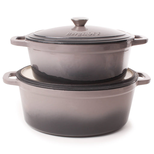 BergHOFF Neo 5pc Cast Iron Oval Dutch Oven Set with 10" Fry Pan, 5qt. & 8qt., Oyster - Cookware Sets