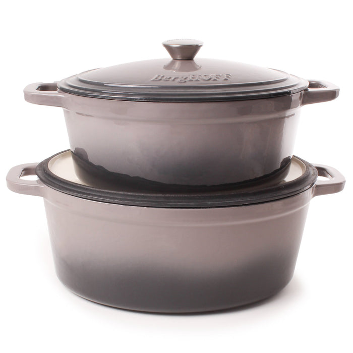 BergHOFF Neo 5pc Cast Iron Oval Dutch Oven Set with 10" Fry Pan, 5qt. & 8qt., Oyster - Cookware Sets