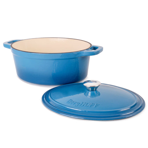 BergHOFF Neo 4pc Cast Iron Cookware Set, Grill Pan, Fry Pan & Oval Dutch Oven, Blue - Cookware Sets