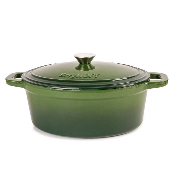 BergHOFF Neo 4pc Cast Iron Cookware Set, Grill Pan, Fry Pan & Oval Dutch Oven, Green - Cookware Sets