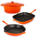 BergHOFF Neo 4pc Cast Iron Cookware Set, Grill Pan, Fry Pan & Oval Dutch Oven, Orange - Cookware Sets
