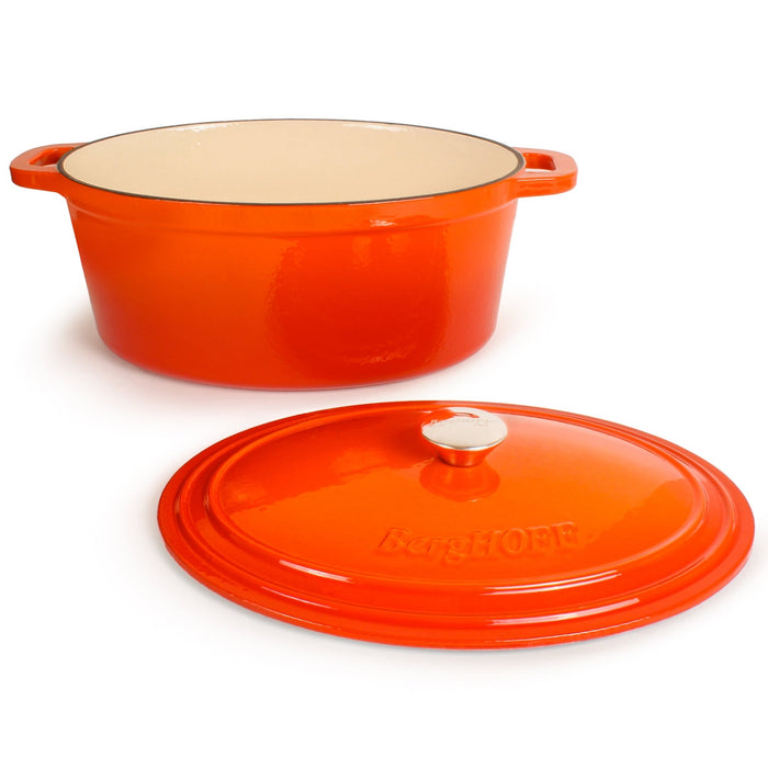 BergHOFF Neo 4pc Cast Iron Cookware Set, Grill Pan, Fry Pan & Oval Dutch Oven, Orange - Cookware Sets