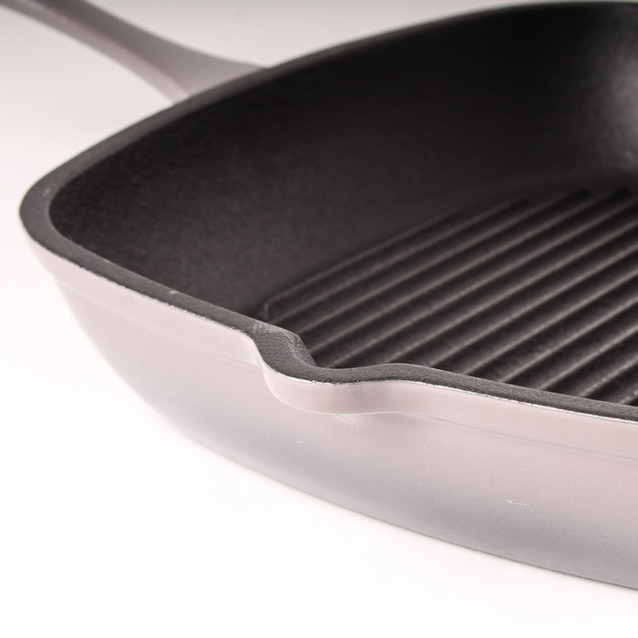 BergHOFF Neo 4pc Cast Iron Cookware Set, Grill Pan, Fry Pan & Oval Dutch Oven, Oyster - Cookware Sets