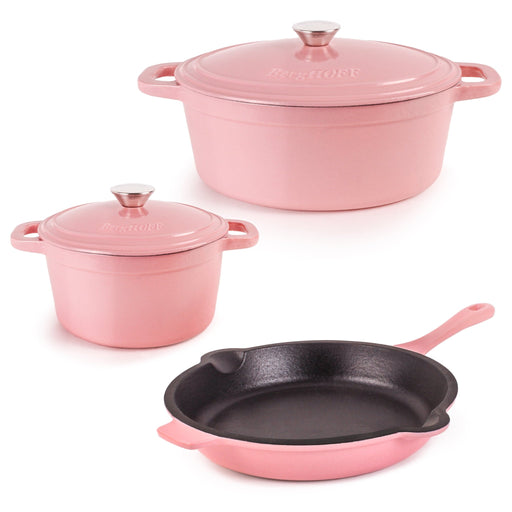 BergHOFF Neo 5pc Cast Iron Dutch Oven Set with 10" Fry Pan, 3qt. & 5qt., Pink - Cookware Sets