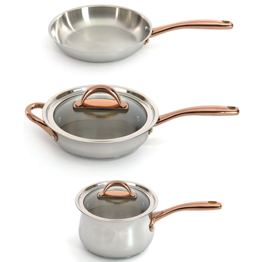 BergHOFF Ouro Gold 5pc 18/10 Stainless Steel Starter Set, Glass Lids, Rose Gold Handles - Cookware Sets