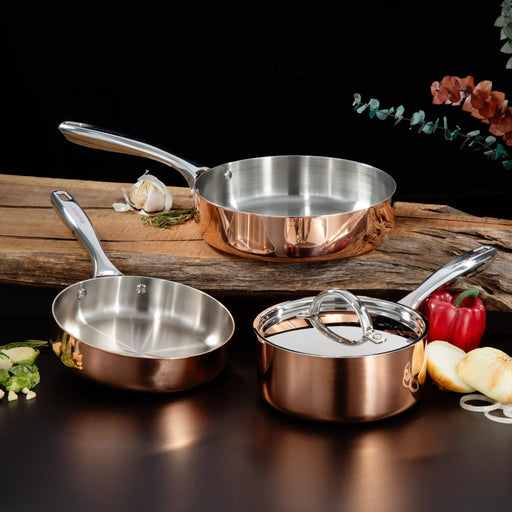 BergHOFF Vintage 4pc Tri-Ply Copper Cookware Set with Lids, Polished - Cookware Sets