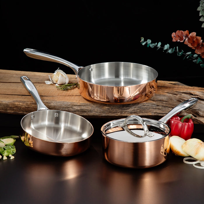 BergHOFF Vintage 4pc Tri-Ply Copper Cookware Set with Lids, Polished - Cookware Sets