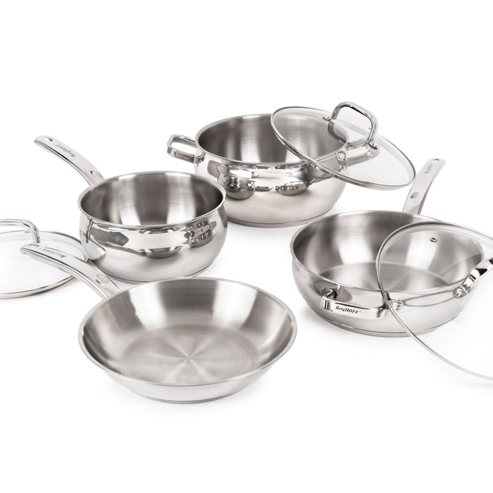 BergHOFF Belly Shape 7pc 18/10 Stainless Steel Cookware Set with Glass Lids - Cookware Sets