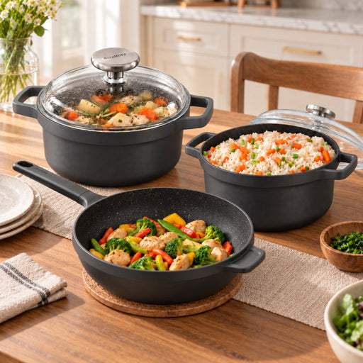 BergHOFF GEM 5Pc Nonstick Cast Aluminum Wok and Stockpots Cookware Set, Glass Lids - Cookware Sets