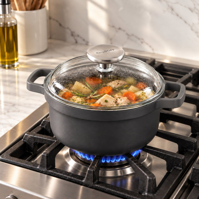 BergHOFF GEM 5Pc Nonstick Cast Aluminum Wok and Stockpots Cookware Set, Glass Lids - Cookware Sets