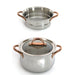 BergHOFF Ouro Gold 3pc 18/10 Stainless Steel Steamer Set, Glass Lid, Rose Gold Handles - Cookware Sets