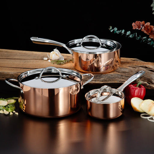 BergHOFF Vintage 6pc Tri-Ply Copper Cookware Set with Lids, Polished - Cookware Sets