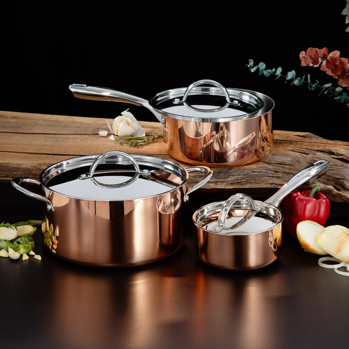 BergHOFF Vintage 6pc Tri-Ply Copper Cookware Set with Lids, Polished - Cookware Sets