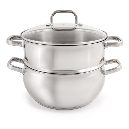 BergHOFF Belly Shape 3pc 18/10 Stainless Steel Steamer Set with Glass Lid - Food Steamers