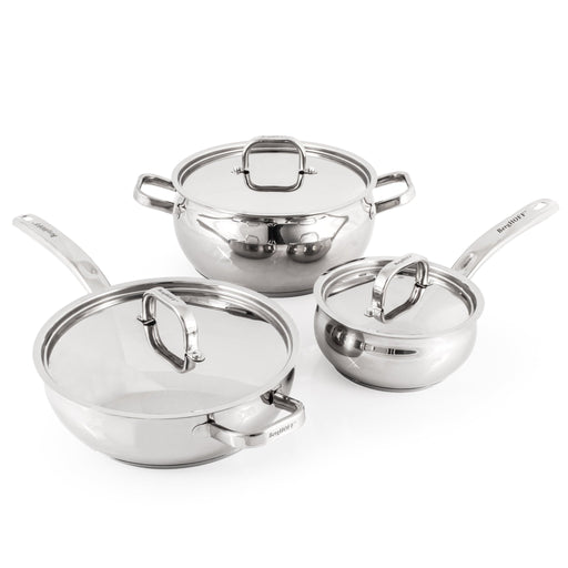 BergHOFF Belly Shape 6pc 18/10 Stainless Steel Cookware Set with SS Lids - Cookware Sets