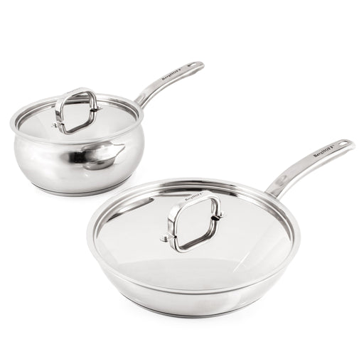 BergHOFF Belly Shape 4pc 18/10 Stainless Steel Skillet & Saucepan Cookware Set with SS Lids - Cookware Sets