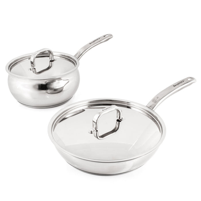 BergHOFF Belly Shape 4pc 18/10 Stainless Steel Skillet & Saucepan Cookware Set with SS Lids - Cookware Sets