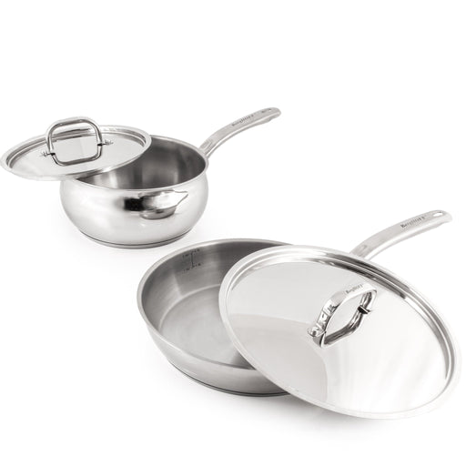 BergHOFF Belly Shape 4pc 18/10 Stainless Steel Skillet & Saucepan Cookware Set with SS Lids - Cookware Sets