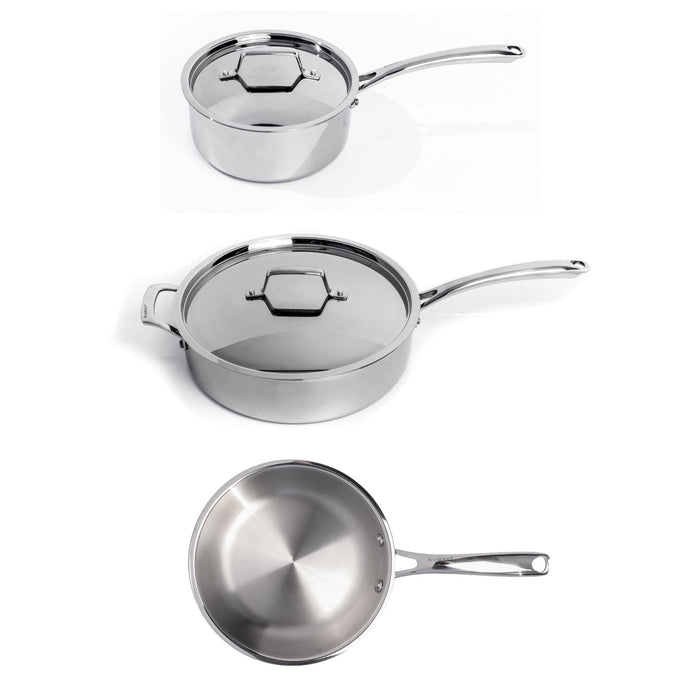 BergHOFF Professional 5pc Tri-Ply 18/10 Stainless Steel Starter Cookware Set, SS Lids - Cookware Sets