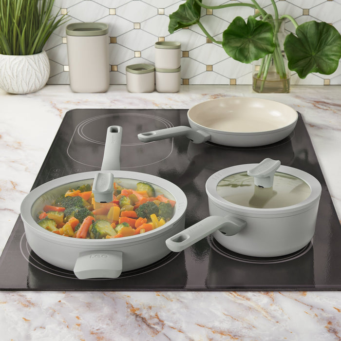 BergHOFF Leo Balance 5pc Nonstick Aluminum Cookware Set, Glass Lids, Moonmist - Cookware Sets
