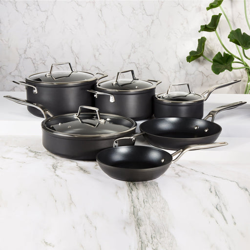 BergHOFF Essentials 10Pc Nonstick Hard Anodized Cookware Set With Glass lid, Black - Cookware Sets