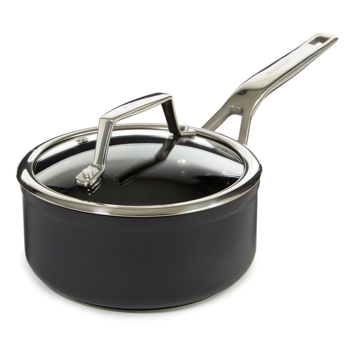 BergHOFF Essentials Nonstick Hard Anodized 6.25" Saucepan 1.3qt. With Glass Lid, Black - Saucepans