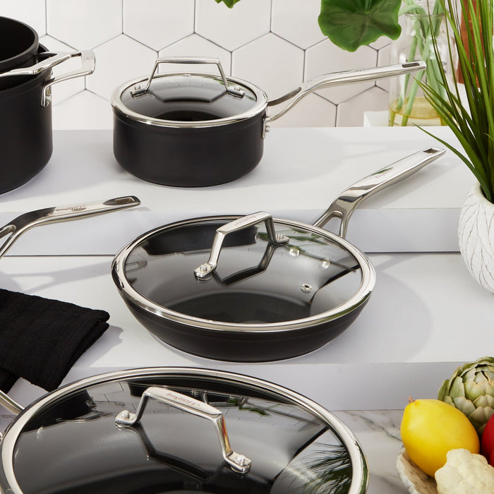 BergHOFF Essentials Nonstick Hard Anodized 6.25" Saucepan 1.3qt. With Glass Lid, Black - Saucepans