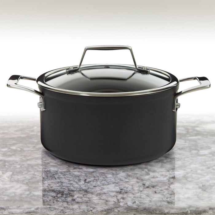 BergHOFF Essentials Nonstick Hard Anodized 8" Stockpot 3.3qt. With Glass Lid, Black - Stock Pots