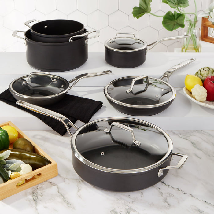 BergHOFF Essentials Nonstick Hard Anodized 11" Deep Skillet 4.3qt. With Glass Lid, Black - Skillets & Frying Pans
