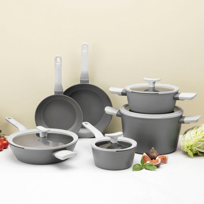 BergHOFF Leo 10Pc Nonstick Ceramic Cookware Set With Glass lid, Grey - Cookware Sets