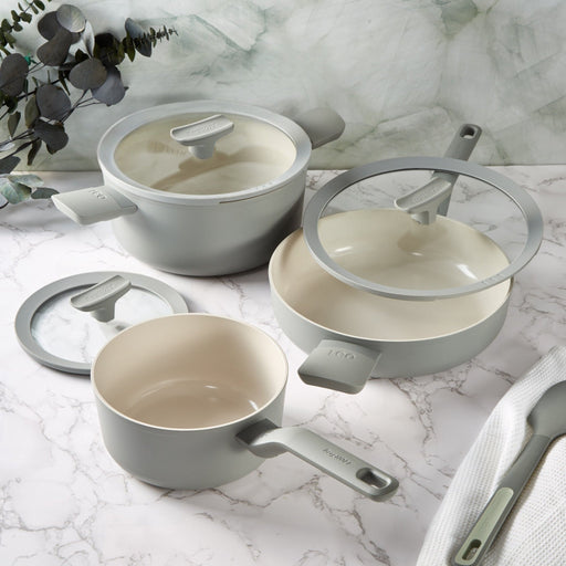BergHOFF Balance 6Pc Nonstick Ceramic Cookware Set With Glass Lid, Moonmist - Cookware Sets