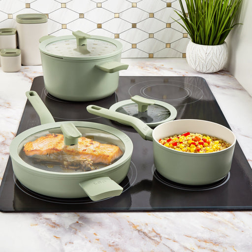 BergHOFF Balance 6Pc Nonstick Ceramic Cookware Set With Glass Lid, Sage - Cookware Sets