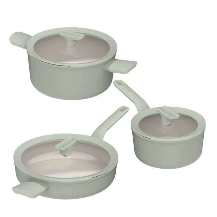 BergHOFF Balance 6Pc Nonstick Ceramic Cookware Set With Glass Lid, Sage - Cookware Sets
