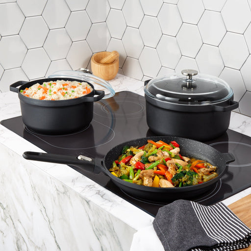 BergHOFF GEM 5pc Nonstick Cast Aluminum Stockpots with Fry Pan Set, Glass Lids - Cookware Sets