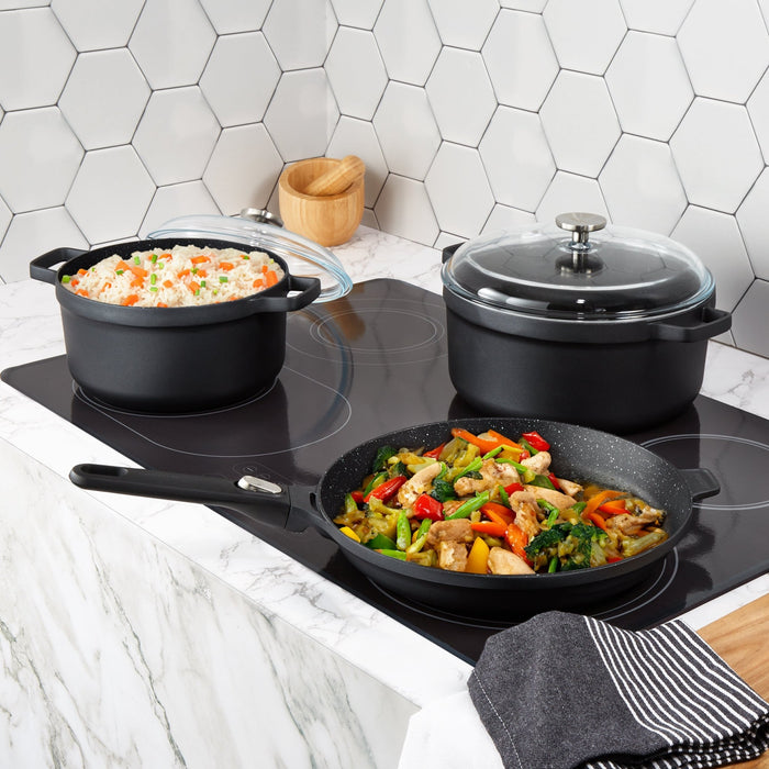 BergHOFF GEM 5pc Nonstick Cast Aluminum Stockpots with Fry Pan Set, Glass Lids - Cookware Sets