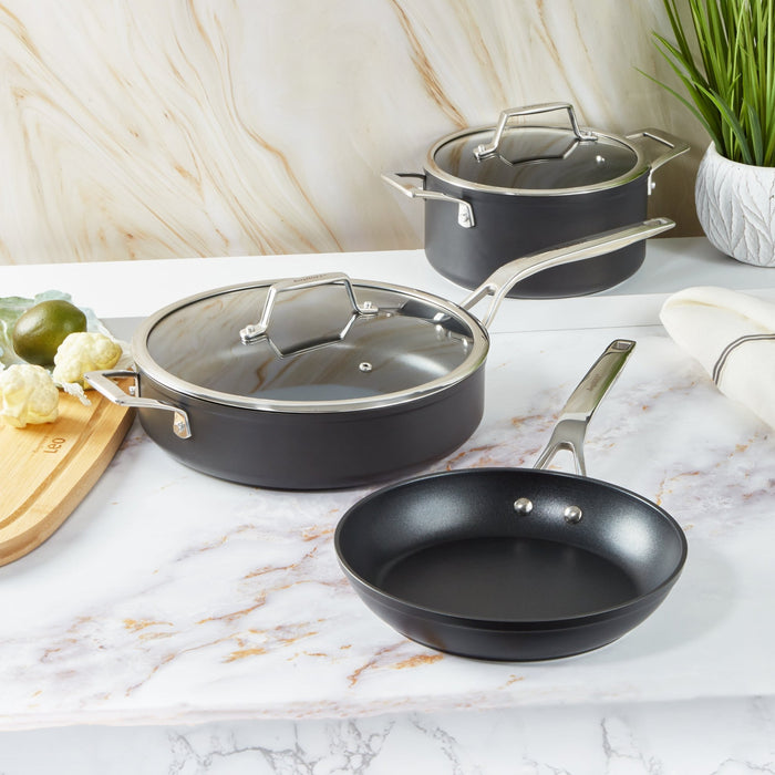 BergHOFF Essentials 5Pc Nonstick Hard Anodized Cookware Starter Set, Black - Cookware Sets