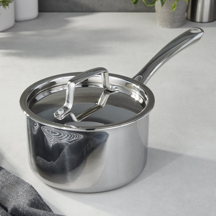 BergHOFF Professional Tri-Ply 18/10 Stainless Steel 6.25" Saucepan with SS Lid, 2qt - Saucepans