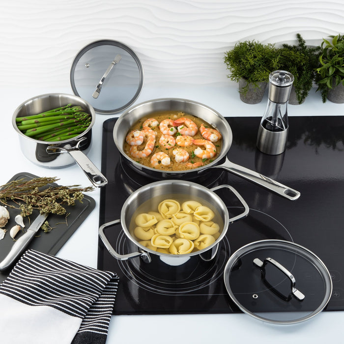 BergHOFF DiNA Helix 5pc 18/10 Stainless Steel Cookware Set, Glass Lids - Cookware Sets